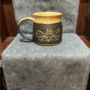Handcrafted Bee Design Mug - Brown and Black